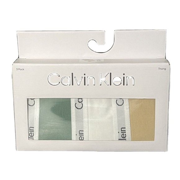 Calvin Klein Women's Carousel Logo Cotton Thong Panty 3-Pack- Multicolor, XL - Picture 2 of 2